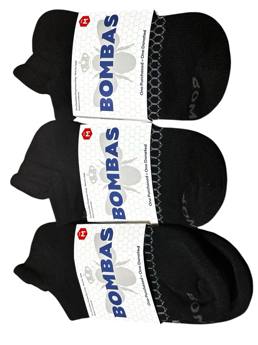 Bombas Black Honeycomb No Show Ankle New Socks Bundle of 3 Pairs Size Medium - Picture 4 of 11